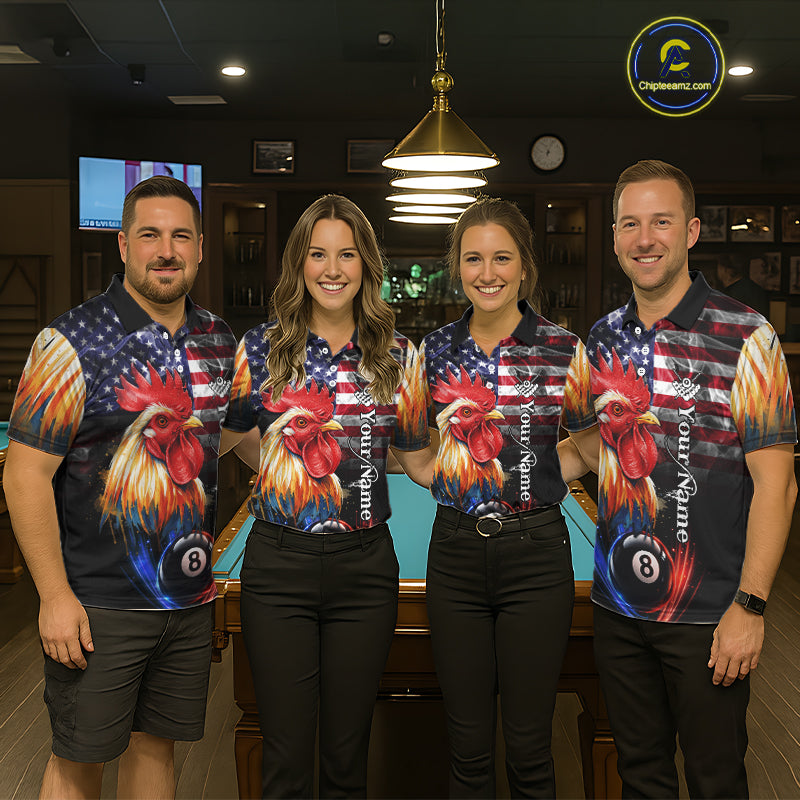 American Flag Smoke Rooster Billiard Shirt For Women Custom 8 Ball Pool Team Jersey Polo & 1/4 Zip TDM5883