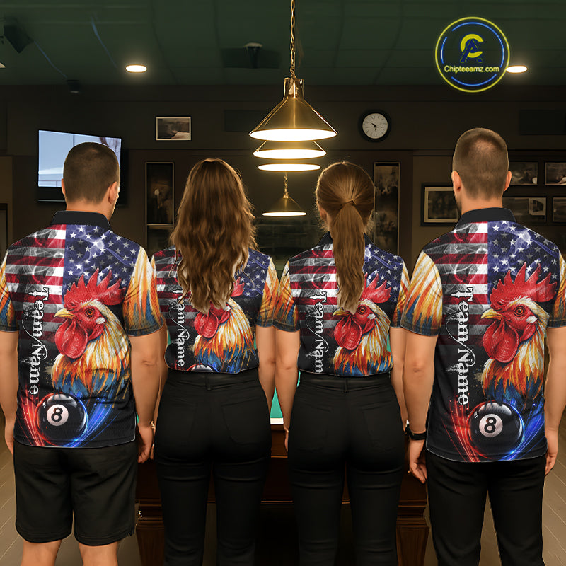 American Flag Smoke Rooster Billiard Shirt For Women Custom 8 Ball Pool Team Jersey Polo & 1/4 Zip TDM5883