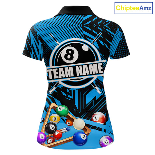 Blue 8 Ball Billiard Shirt For Women Custom Billiard Tournament Pool Team Jersey Polo & 1/4 Zip TDM6024