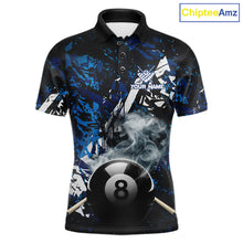 Load image into Gallery viewer, Custom Blue Camo 8 Ball Pool Smoke Billiard Shirt For Men, Billiard Team Jersey Polo &amp; 1/4 Zip TDM6031