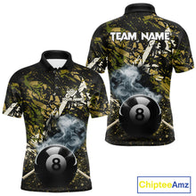 Load image into Gallery viewer, Custom Green Camo 8 Ball Pool Smoke Billiard Shirt For Men, Billiard Team Jersey Polo &amp; 1/4 Zip TDM6032