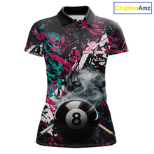 Load image into Gallery viewer, Custom Pink And Teal Camo 8 Ball Smoke Billiard Shirt For Women, Pool Team Jersey Polo &amp; 1/4 Zip TDM6033