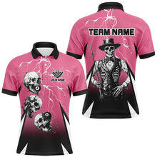 Load image into Gallery viewer, Death Skeleton Play Pool Custom Lightning Pink Billiard Shirts For Men, Funny Billiard Shirt Gifts TDM2175