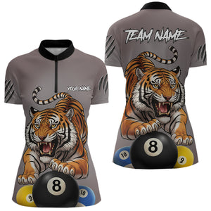 Personalized Funny Tiger 8 Ball, 9 Ball & 10 Ball Billiard Shirt For Women Custom Pool Team Jersey TDM4972