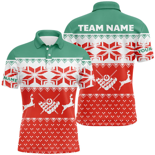 Personalized Red Men Christmas Shirts Custom Full Printing Funny Billiard Christmas Polo Shirts TDM0524