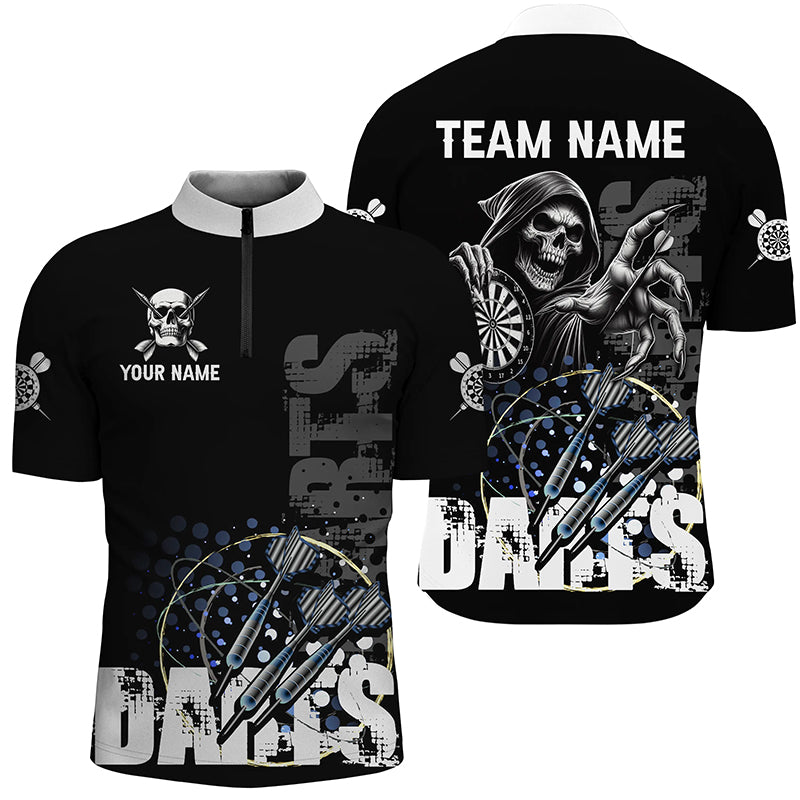 Custom Black White Grim Reaper Grunge Dart Shirts For Men,  Dart Team Jerseys Uniform TDM2952