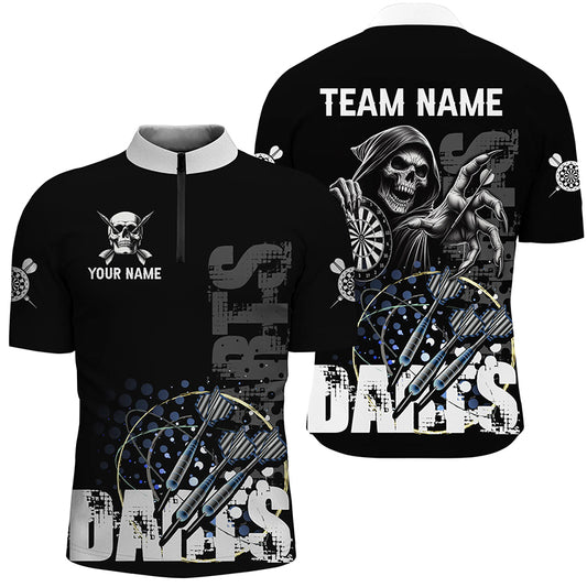 Custom Black White Grim Reaper Grunge Dart Shirts For Men,  Dart Team Jerseys Uniform TDM2952