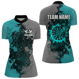 Personalized Darts Paint Turquoise And Grey Dart Shirts For Women Custom Grunge Dart Team Jerseys TDM3179