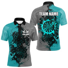 Load image into Gallery viewer, Personalized Darts Paint Turquoise And Grey Dart Shirts For Men Custom Grunge Dart Team Jerseys TDM3179