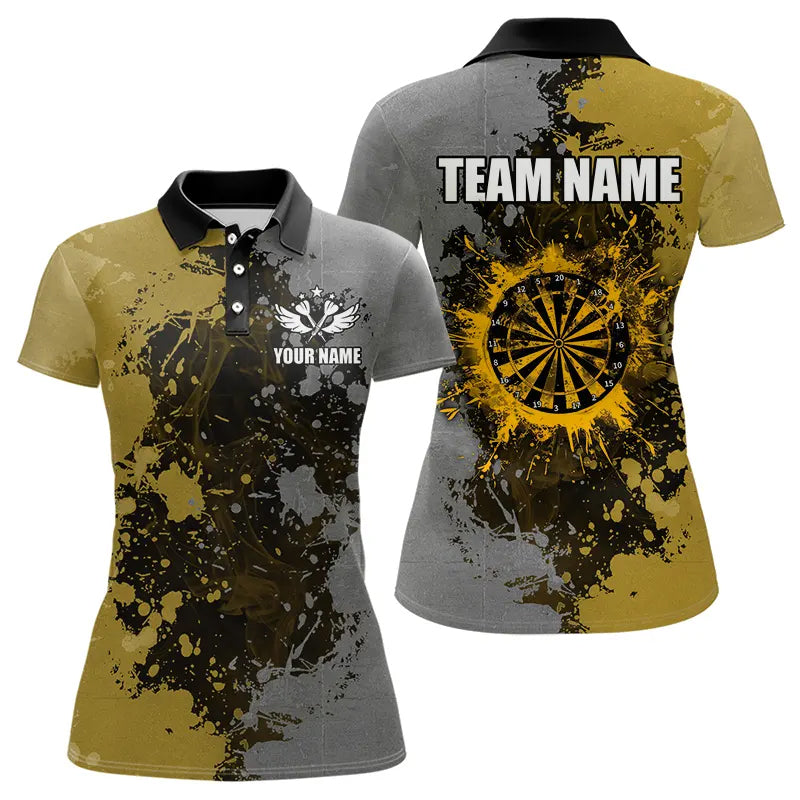 Personalized Darts Paint Yellow And Grey Dart Shirts For Women Custom Grunge Dart Team Jerseys TDM3397