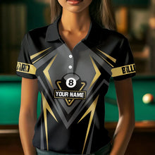 Load image into Gallery viewer, Customized 8 Ball Pool Crown Women Billiard Shirts, Gold And Black Billiard Team Shirts Pool Jerseys TDM3689