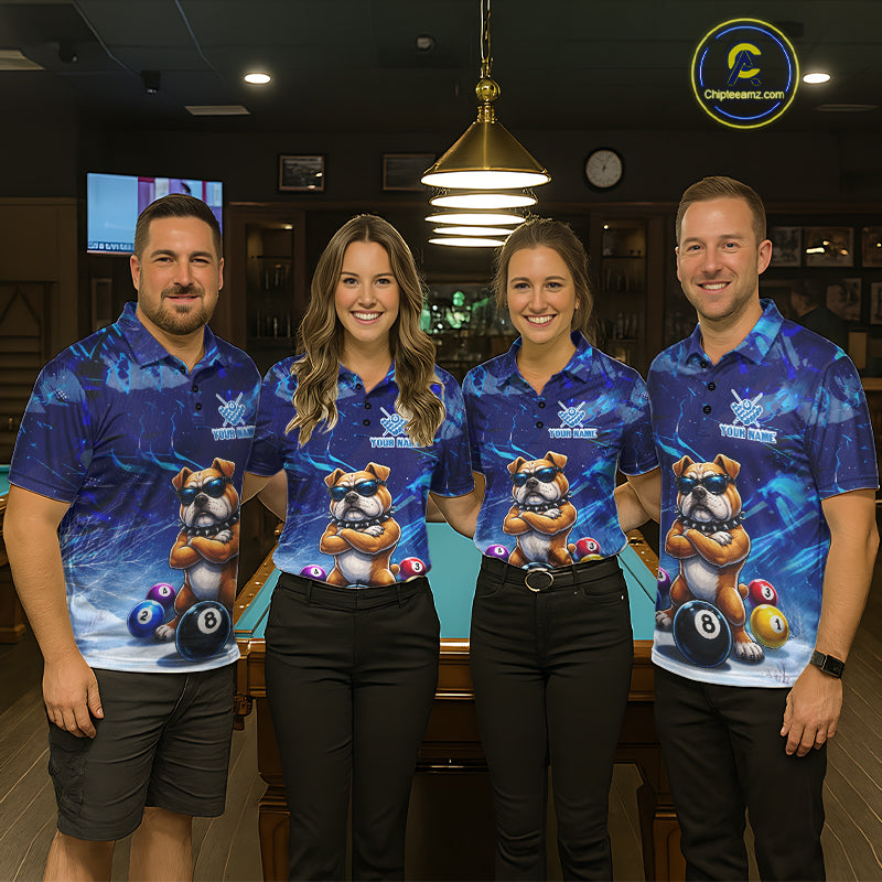 Funny Bulldog Pool Balls Billiard Shirt For Women Custom Billiard Team Jersey Polo & 1/4 Zip |Blue TDM6041