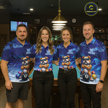 Funny Bulldog Pool Balls Billiard Shirt For Women Custom Billiard Team Jersey Polo & 1/4 Zip |Blue TDM6041