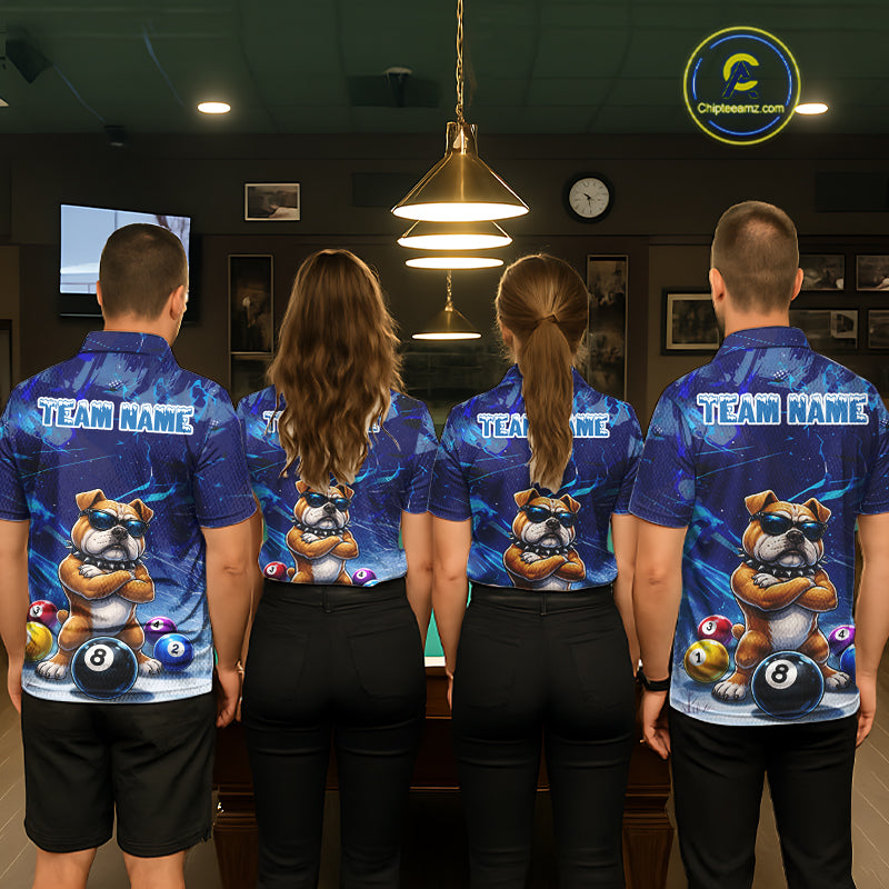 Funny Bulldog Pool Balls Billiard Shirt For Women Custom Billiard Team Jersey Polo & 1/4 Zip |Blue TDM6041