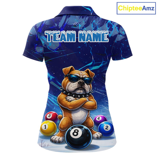 Funny Bulldog Pool Balls Billiard Shirt For Women Custom Billiard Team Jersey Polo & 1/4 Zip |Blue TDM6041