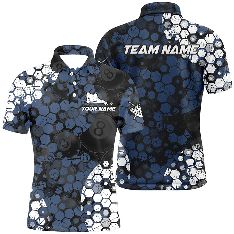 Personalized Blue And White Hive Billiard Shirts For Men Custom Grunge Retro Billiard Jerseys TDM1592