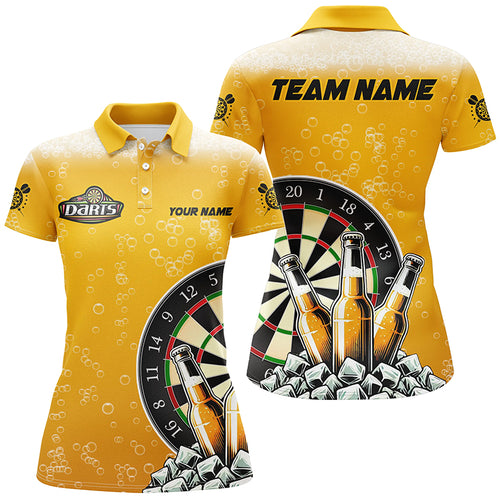 Personalized Yellow Darts And Beer Polo & Quarter-Zip Shirts For Women Custom Drinking Darts Shirts TDM1982