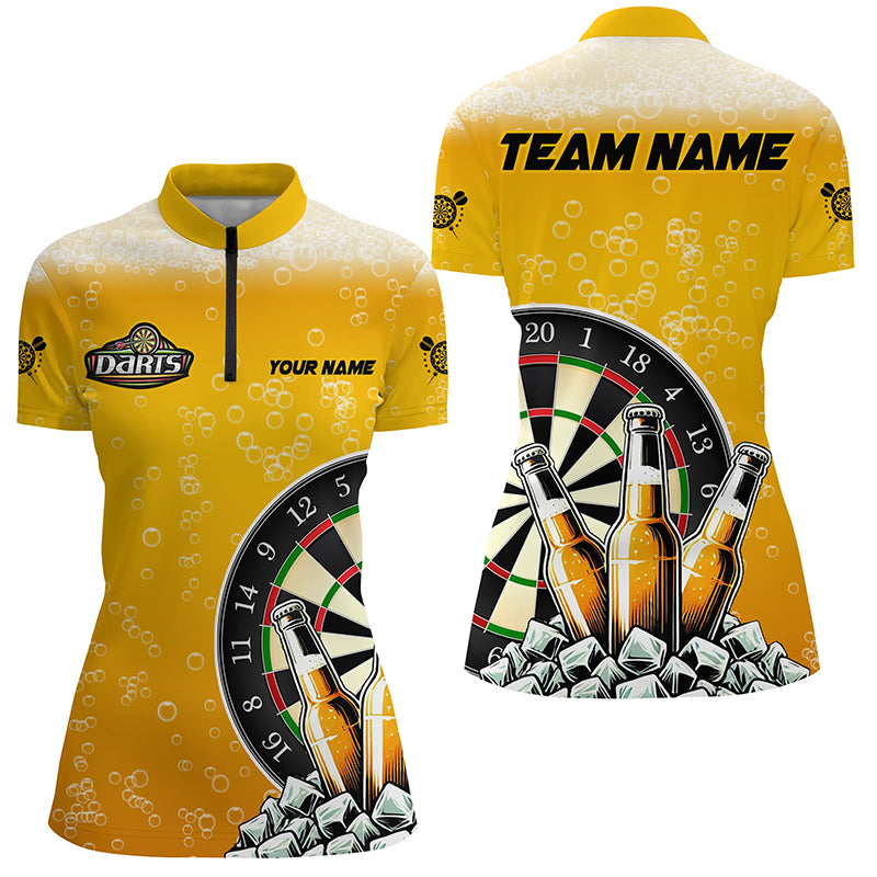 Personalized Yellow Darts And Beer Polo & Quarter-Zip Shirts For Women Custom Drinking Darts Shirts TDM1982