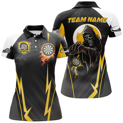 Funny Grim Reaper Custom Yellow Black Darts Shirts For Women, Personalized Darts Team Jerseys TDM2190