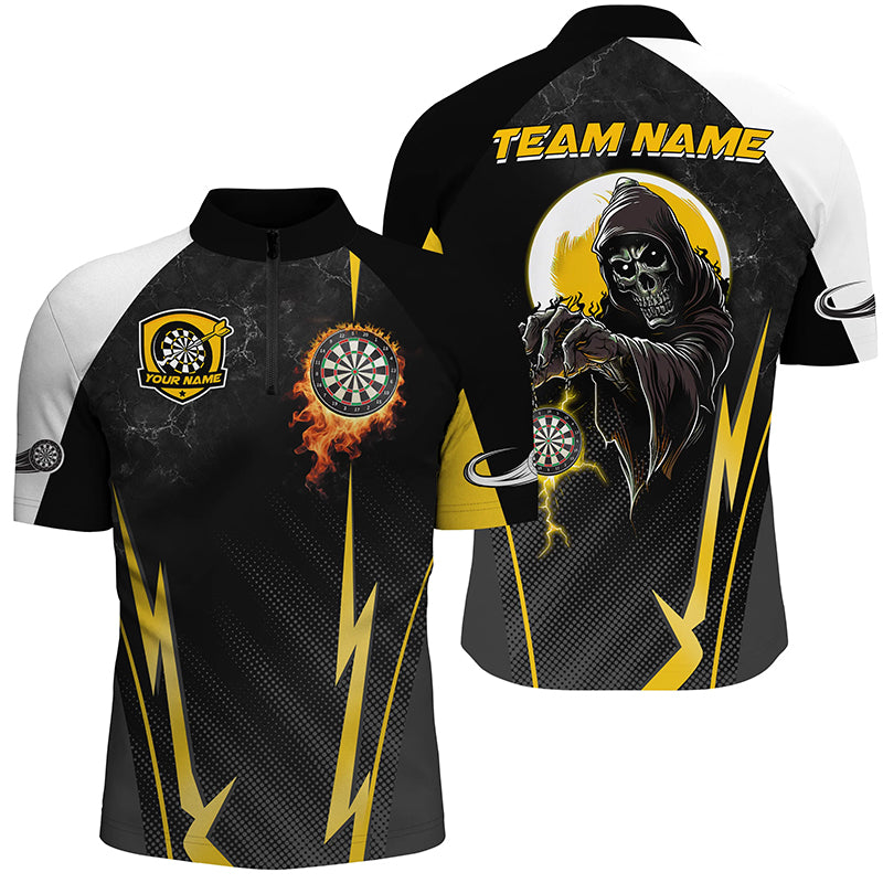 Funny Grim Reaper Custom Yellow Black Darts Shirts For Men, Personalized Darts Team Jerseys TDM2190