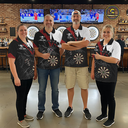 Personalized Grim Reaper Chain Darts Shirts For Men Custom Skull Darts League Team Jersey | Red TDM7183