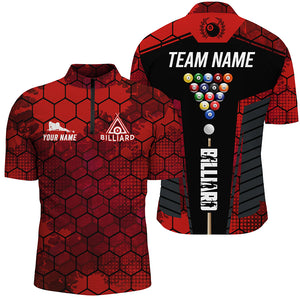 Red Grunge Hexagon Billiard Shirts For Men Custom Pool Jerseys, Billiard Tournament Team Shirts TDM2706