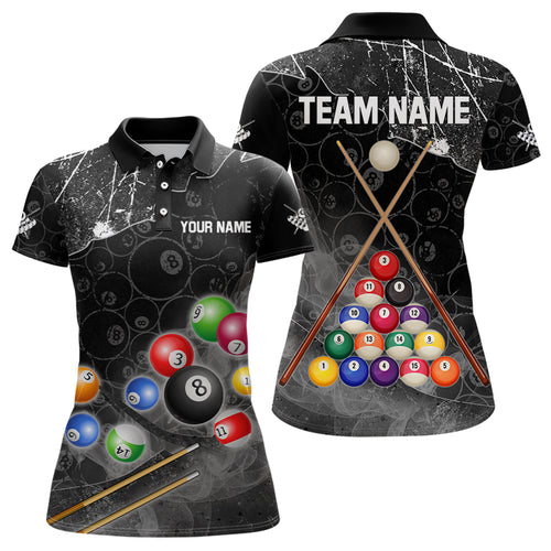 Personalized 8 Ball Pattern Smoke Women Billiard Shirts Custom 3D Billiard Balls Pool Jerseys | Black TDM3190