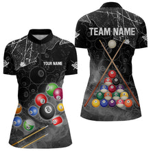 Load image into Gallery viewer, Personalized 8 Ball Pattern Smoke Women Billiard Shirts Custom 3D Billiard Balls Pool Jerseys | Black TDM3190