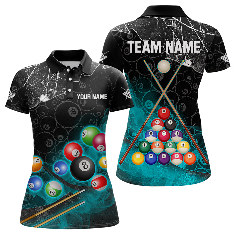 Personalized 8 Ball Pattern Smoke Women Billiard Shirts Custom Billiard Ball Pool Jerseys | Turquoise TDM3191