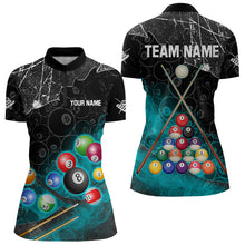 Load image into Gallery viewer, Personalized 8 Ball Pattern Smoke Women Billiard Shirts Custom Billiard Ball Pool Jerseys | Turquoise TDM3191