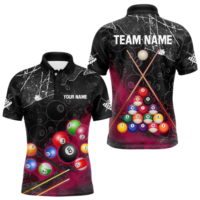 Personalized 8 Ball Pattern Smoke Men Billiard Shirts Custom 3D Billiard Balls Pool Jerseys | Pink TDM3192