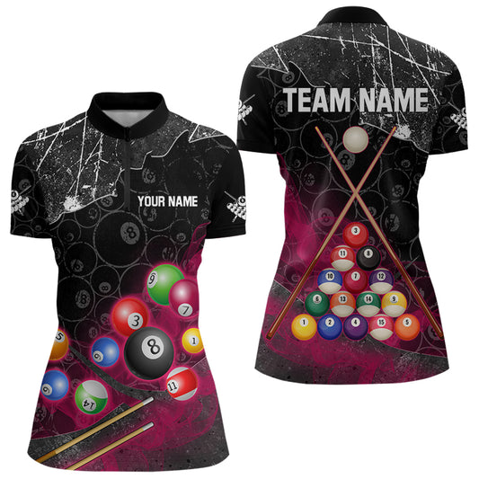 Personalized 8 Ball Pattern Smoke Women Billiard Shirts Custom 3D Billiard Balls Pool Jerseys | Pink TDM3192