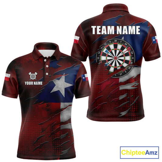 Retro Texas Flag Darts Shirt For Men Custom Patriotic Texas Darts Team Jersey Polo & 1/4 Zip TDM5417