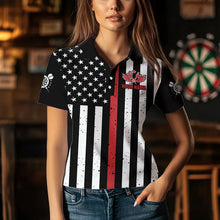 Load image into Gallery viewer, Personalized American Flag Grunge Skull Dart Shirts For Women Custom Patriotic Darts Jerseys | Red TDM3400