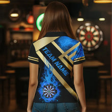 Load image into Gallery viewer, Personalized Gold And Blue Dartboard Fire Flame Custom Darts Shirts For Women, Darts Team Jerseys TDM3401