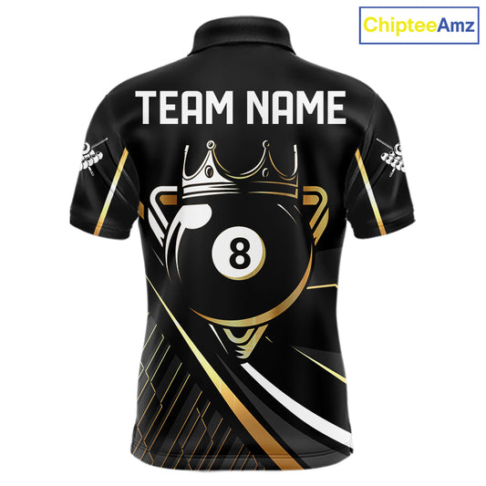 Personalized Golden 8 Ball Pool Crown Billiard Shirt For Men, Billiard Team Jersey Polo & 1/4 Zip TDM5904