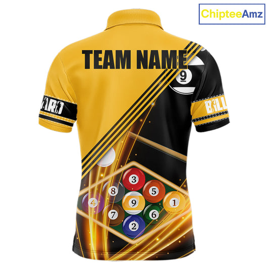 Personalized Yellow Black 9 Ball Pool Billiard Shirt For Men, Billiard Team Jersey Polo & 1/4 Zip TDM5906
