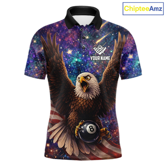 Funny Eagle Galaxy Billiard Shirt For Men Custom 8 Ball Pool Team Jersey Polo &1/4 Zip TDM6044