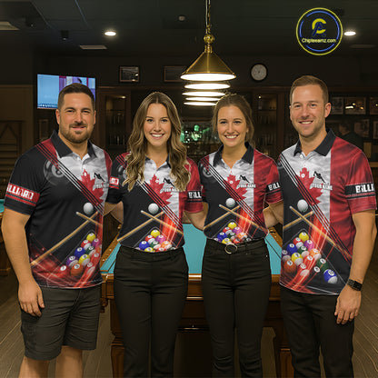 Canada Flag Custom Billiard Polo & 1/4 Zip Shirt For Women, Patriotic 8 Ball Pool Team Jersey TDM6045
