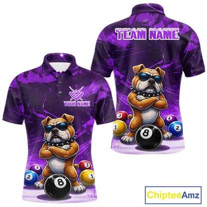 Funny Bulldog Pool Balls Billiard Shirt For Men Custom Billiard Team Jersey Polo & 1/4 Zip |Purple TDM6478