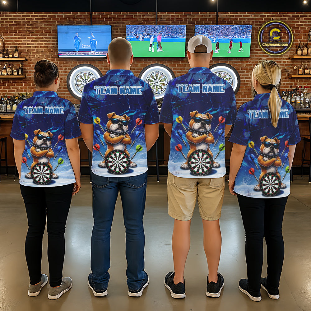 Personalized Blue Funny Bulldog Darts Shirt For Women Custom Darts Jersey Team Polo & 1/4 Zip TDM6481