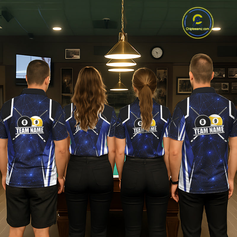 Blue 8 Ball & 9 Ball Pool Billiard Shirt For Women Custom Geometric Billiard Jersey Polo & 1/4 Zip TDM6482
