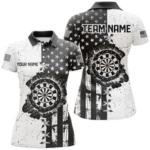 Load image into Gallery viewer, Personalized Black White Grunge US Flag Darts Shirts For Women Custom Patriotic Retro Darts Jerseys TDM1986