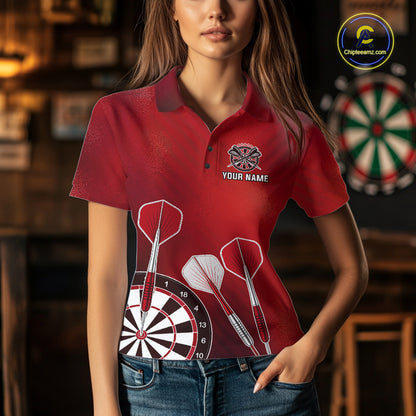 Personalized Red Dartboard Shirts For Women Custom Darts Jersey, Darts League Team Shirts TDM7197