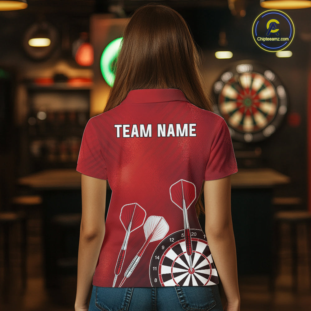 Personalized Red Dartboard Shirts For Women Custom Darts Jersey, Darts League Team Shirts TDM7197