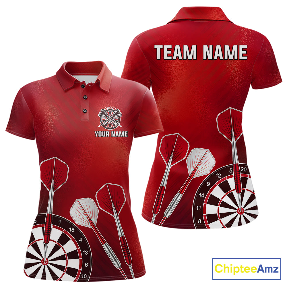 Personalized Red Dartboard Shirts For Women Custom Darts Jersey, Darts League Team Shirts TDM7197