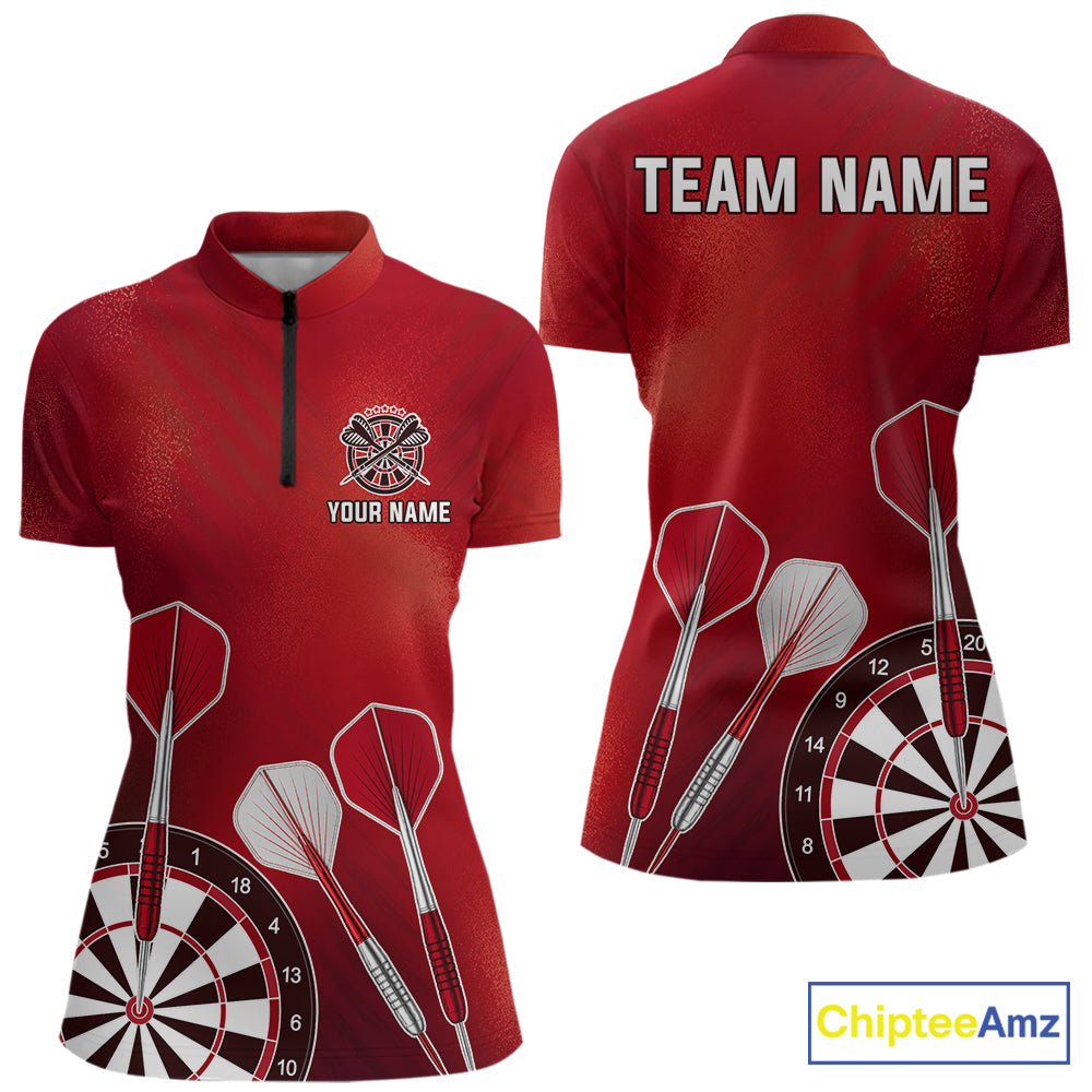 Personalized Red Dartboard Shirts For Women Custom Darts Jersey, Darts League Team Shirts TDM7197