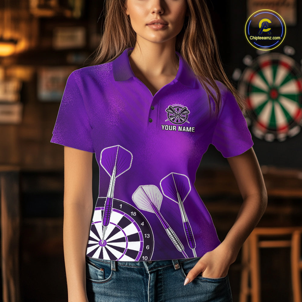 Personalized Purple Dartboard Shirts For Women Custom Darts Jersey, Darts League Team Shirts TDM7198