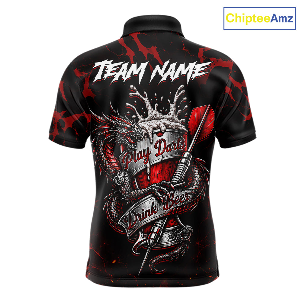 Black And Red Personalized Dragon Beer Darts Shirts For Men Custom Darts League Team Jersey TDM7205