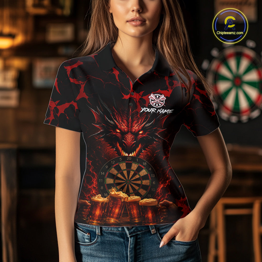 Black And Red Personalized Dragon Beer Darts Shirts For Women Custom Darts League Team Jersey TDM7205